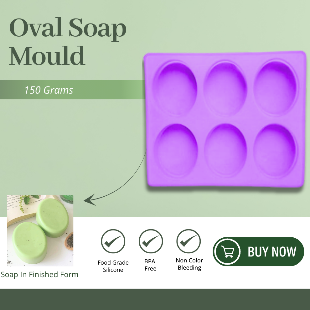Silicone Handmade Oval Shape Soap Moulds with 6 Cavities -150 GM
