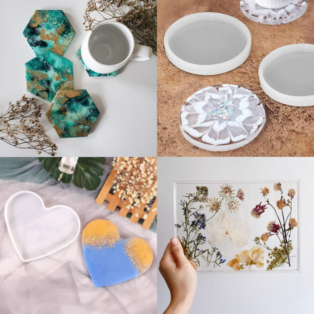 Silicone Coaster Mold Kit Round Heart Rectangle Hexagon