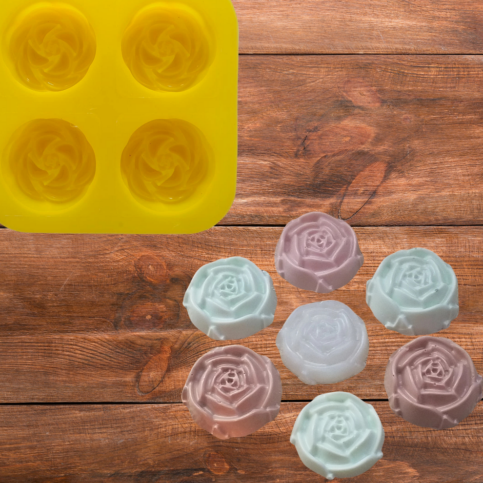 Blooming Rose Shape 4 Cavity Silicone Soap Mould 70 GMS
