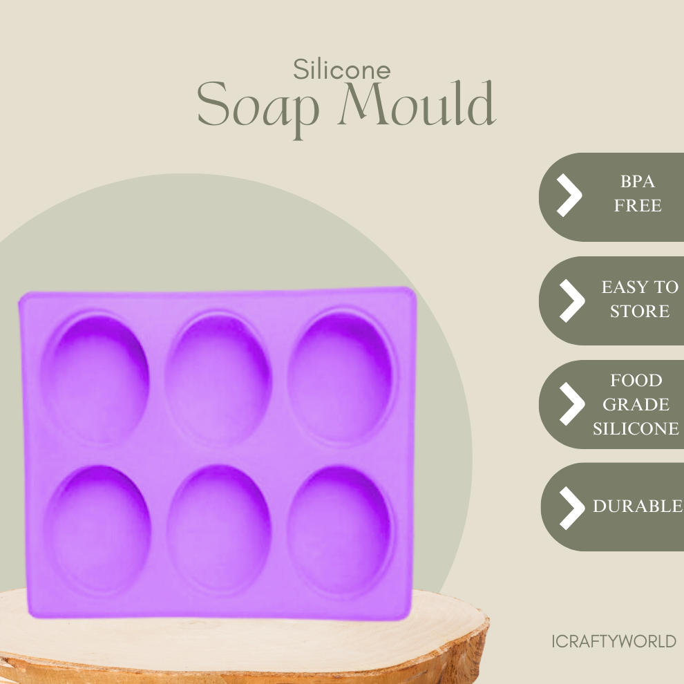 Silicone Handmade Oval Shape Soap Moulds with 6 Cavities -150 GM
