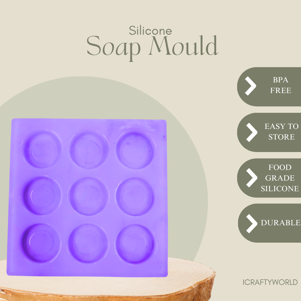 Round Shape Silicone Handmade Soap Making Moulds with 9 Cavities DIY Tray (20 GMS)