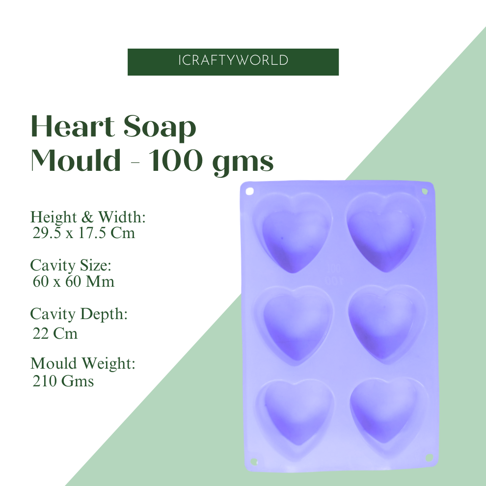 Heart Shape 6 Cavity Silicone Soap Mould - 100 GMS