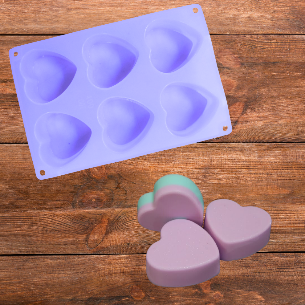 Heart Shape 6 Cavity Silicone Soap Mould - 100 GMS
