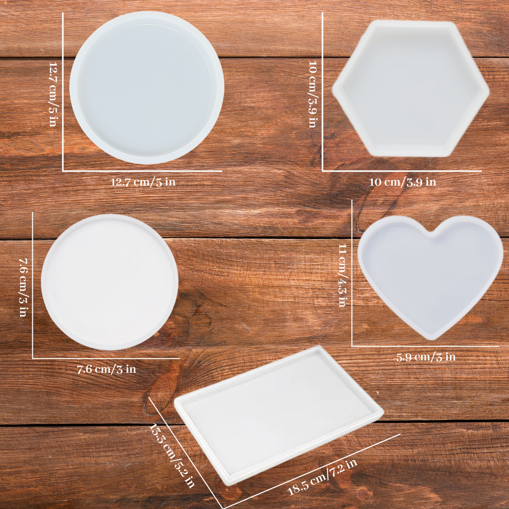 Silicone Coaster Mold Kit Round Heart Rectangle Hexagon