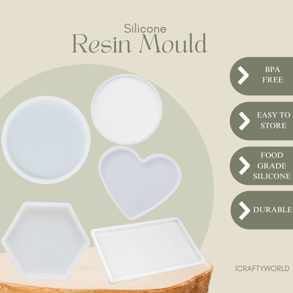 Silicone Coaster Mold Kit Round Heart Rectangle Hexagon