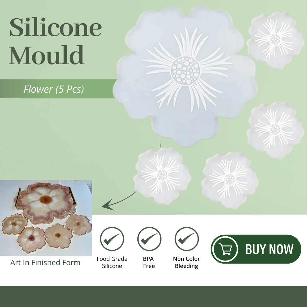 Silicone Flower Petals Tray with 4 PCS Small Flower Coaster Resin Mould
