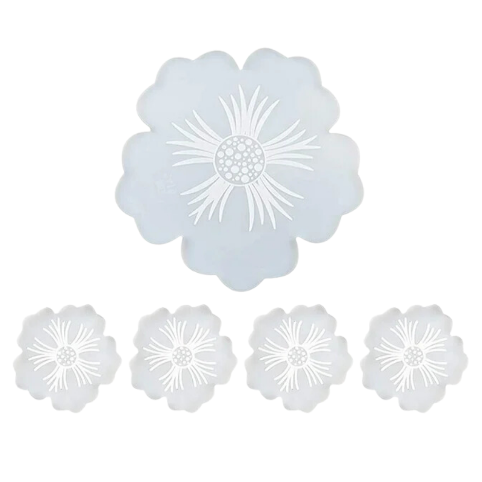 Silicone Flower Petals Tray with 4 PCS Small Flower Coaster Resin Mould