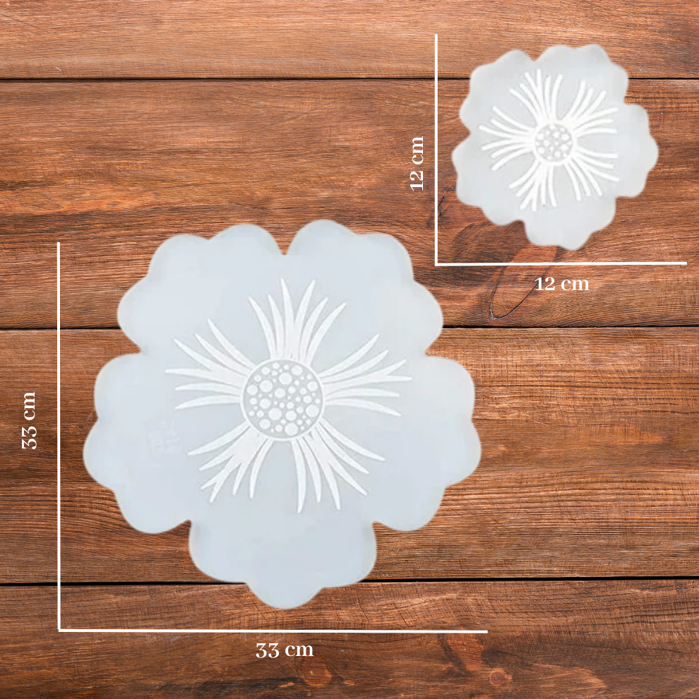 Silicone Flower Petals Tray with 4 PCS Small Flower Coaster Resin Mould