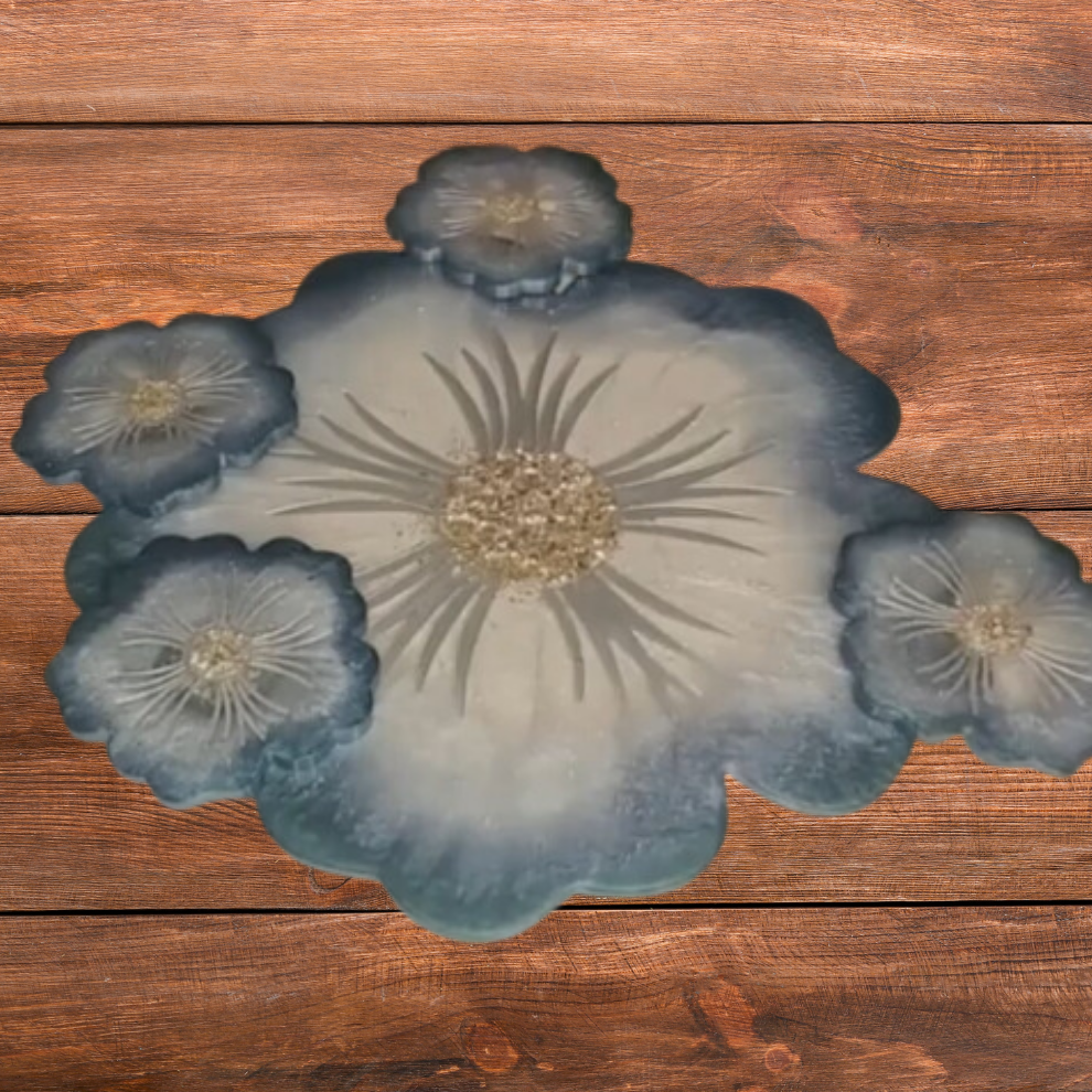 Silicone Flower Petals Tray with 4 PCS Small Flower Coaster Resin Mould