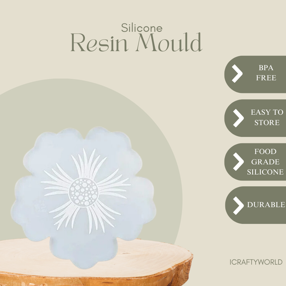 Silicone Flower Petals Tray with 4 PCS Small Flower Coaster Resin Mould