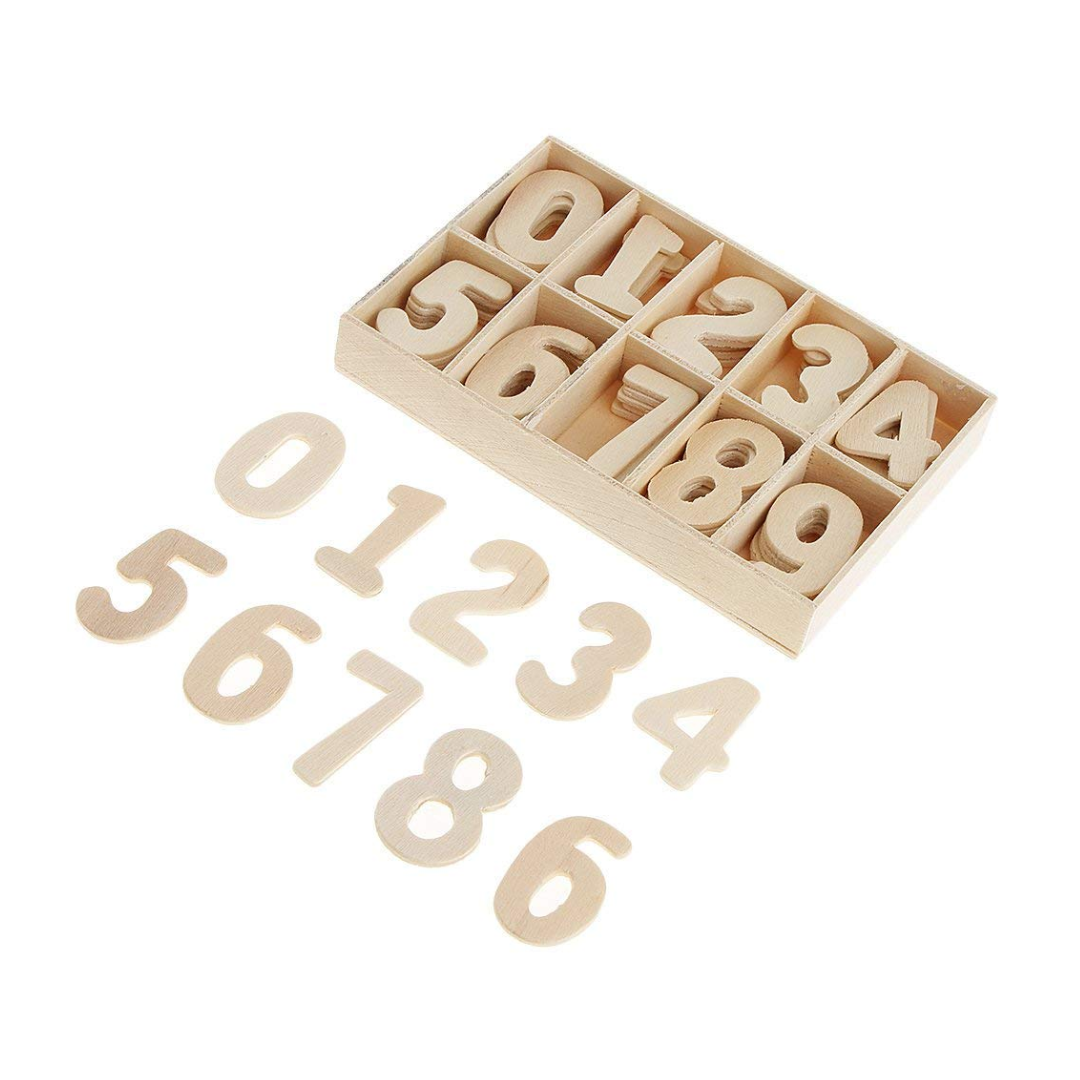 Unpainted Wooden Number Set - 60 Pcs