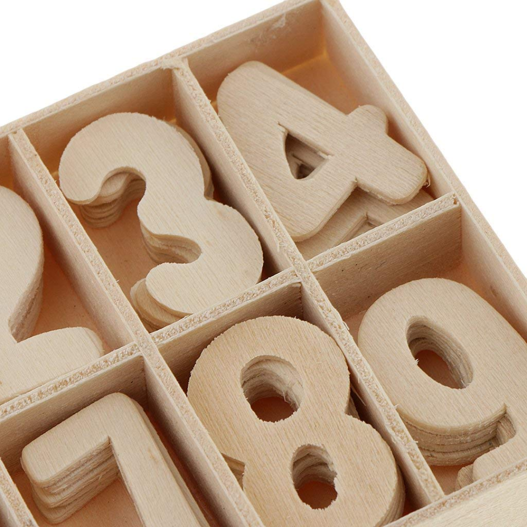 Unpainted Wooden Number Set - 60 Pcs