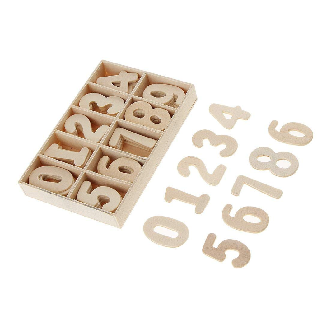 Unpainted Wooden Number Set - 60 Pcs