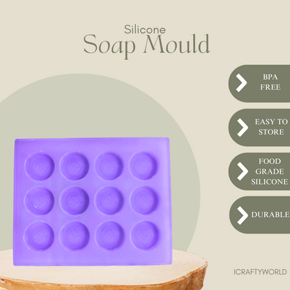 Round Shape Silicone Handmade Soap Making Moulds with 12 Cavities DIY Tray (15 GMS)