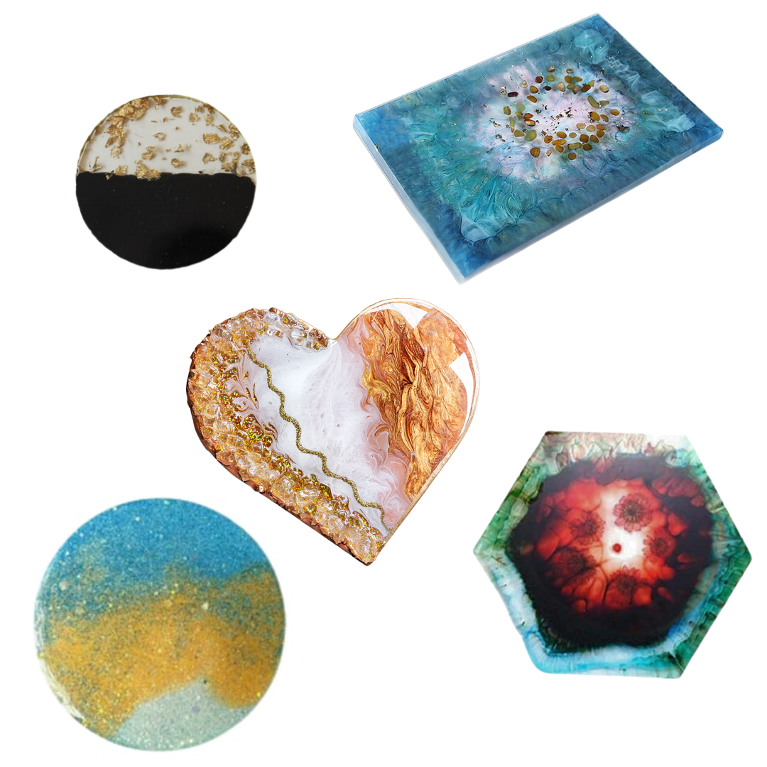 Silicone Coaster Mold Kit Round Heart Rectangle Hexagon