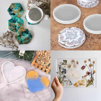 Silicone Coaster Mold Kit Round Heart Rectangle Hexagon