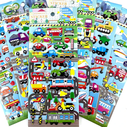 3D Vehicle Stickers Transportation Pet Sticker for Kids Pack of 6