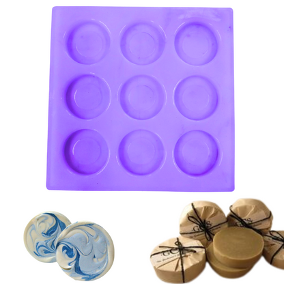 Round Shape Silicone Handmade Soap Making Moulds with 9 Cavities DIY Tray (20 GMS)