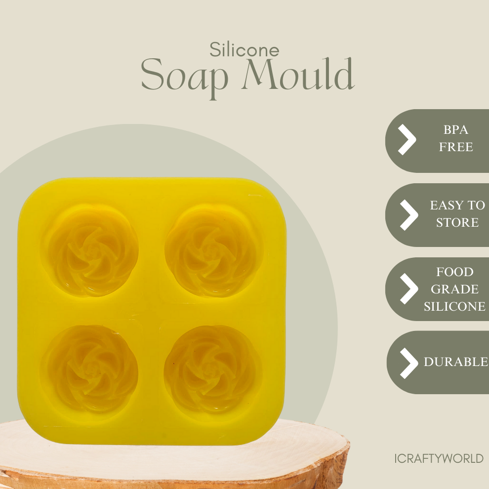 Blooming Rose Shape 4 Cavity Silicone Soap Mould 70 GMS