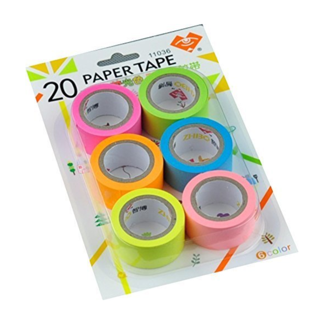 Neon Paper Tape, Set of 6