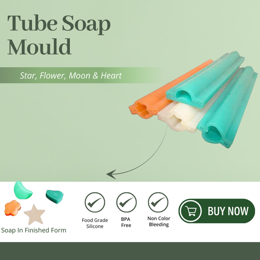 Silicone Long Tube Soap Mould Flower, Star, Moon, Heart Shape Pack of 4 pcs