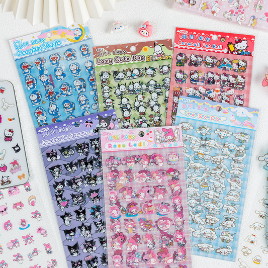 4 Sheets Sanrio Cartoon Stickers Set