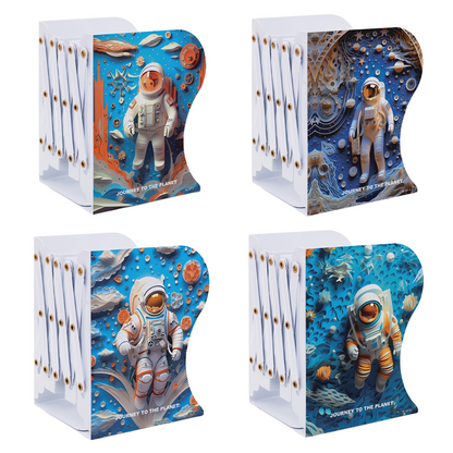 Metal Bookends Expandable Book Holder Organizer for Table (Astronaut)