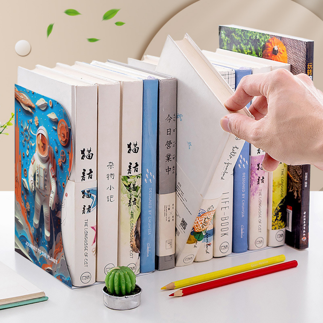 Metal Bookends Expandable Book Holder Organizer for Table (Astronaut)