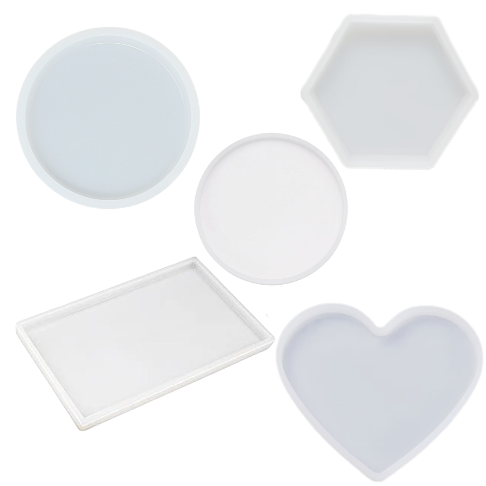 Silicone Coaster Mold Kit Round Heart Rectangle Hexagon