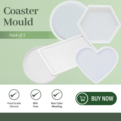 Silicone Coaster Mold Kit Round Heart Rectangle Hexagon