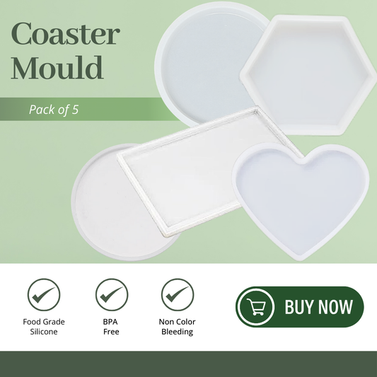 Silicone Coaster Mold Kit Round Heart Rectangle Hexagon
