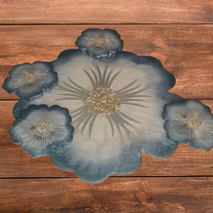 Silicone Flower Petals Tray with 4 PCS Small Flower Coaster Resin Mould