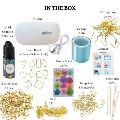 Uv Resin Kit, Bezel Jewellery Making Kit, 120 Items
