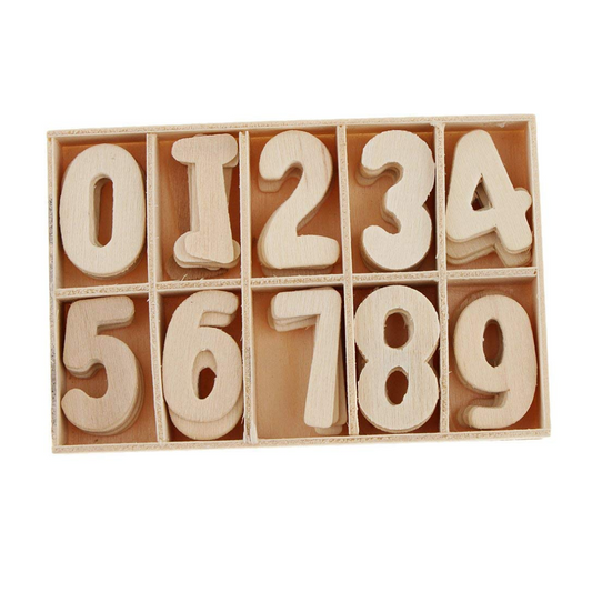 Unpainted Wooden Number Set - 60 Pcs