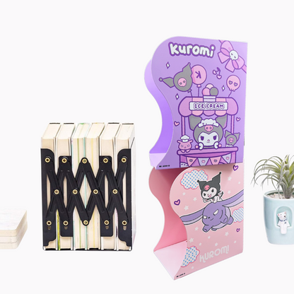 Metal Bookends Expandable Book Holder Organizer for Table (Kuromi)