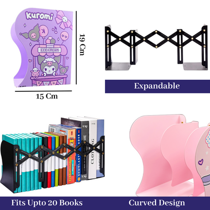 Metal Bookends Expandable Book Holder Organizer for Table (Kuromi)