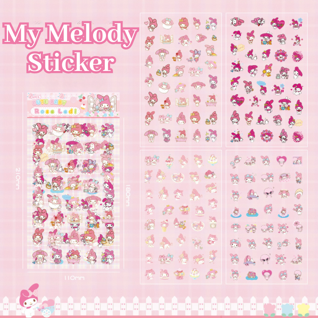 4 Sheets Sanrio Cartoon Stickers Set