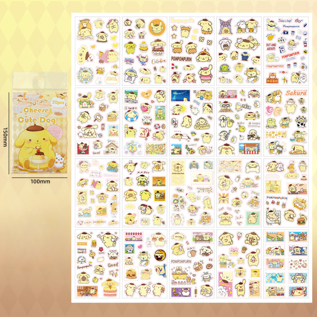 Sanrio Stickers Book 20 Sheets Cute Cartoon Pet Stickers Set