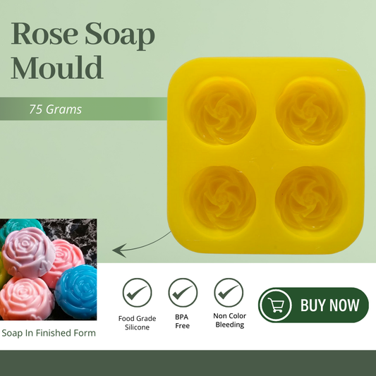 Blooming Rose Shape 4 Cavity Silicone Soap Mould 70 GMS