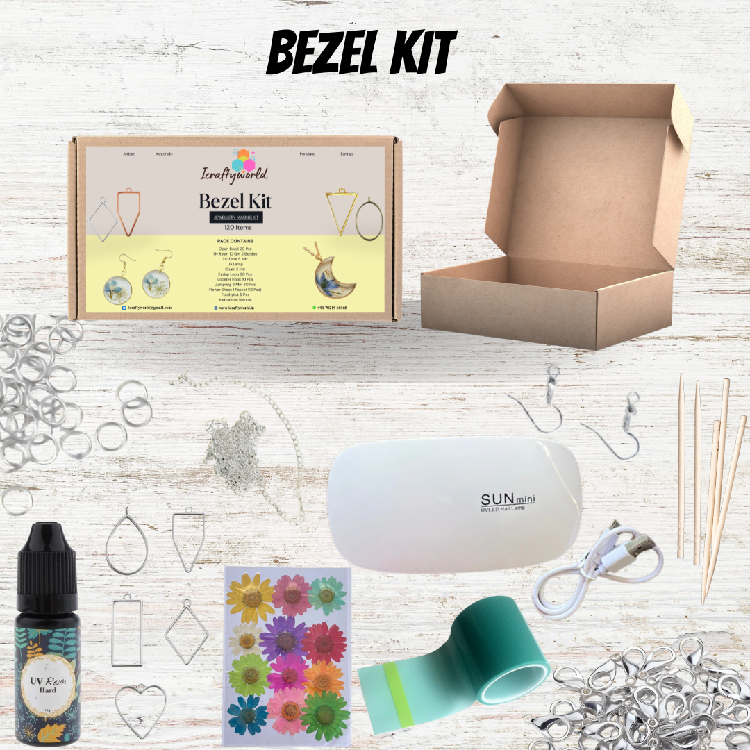 Uv Resin Kit, Bezel Jewellery Making Kit, 120 Items