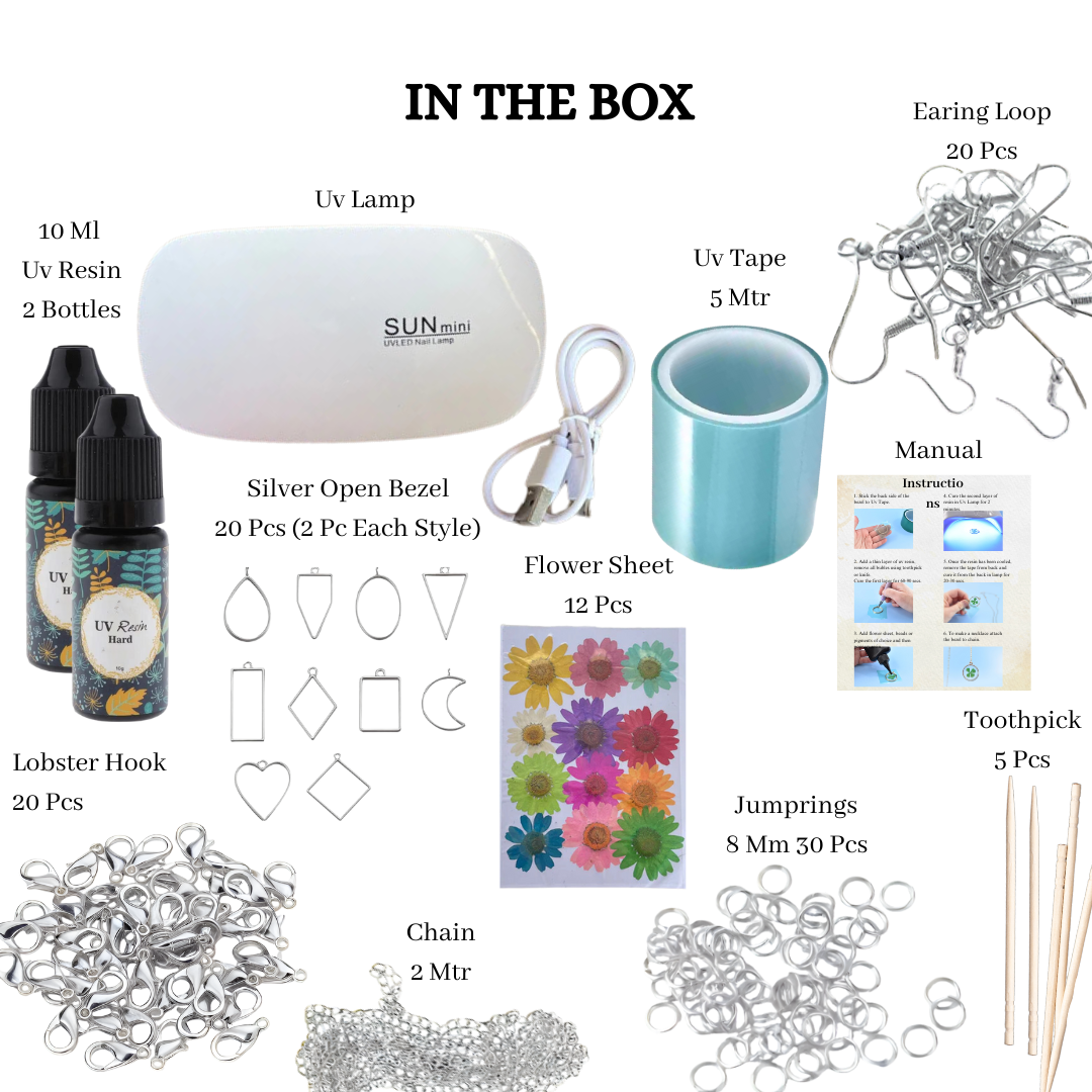 Uv Resin Kit, Bezel Jewellery Making Kit, 120 Items