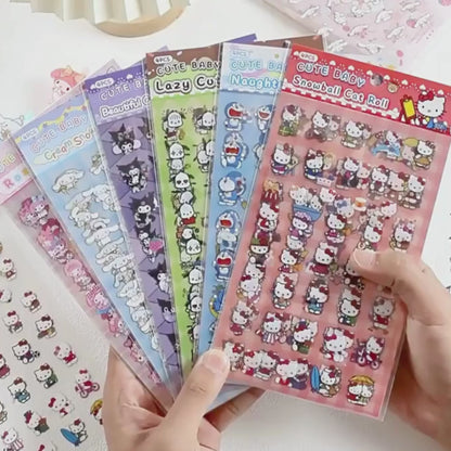 4 Sheets Sanrio Cartoon Stickers Set